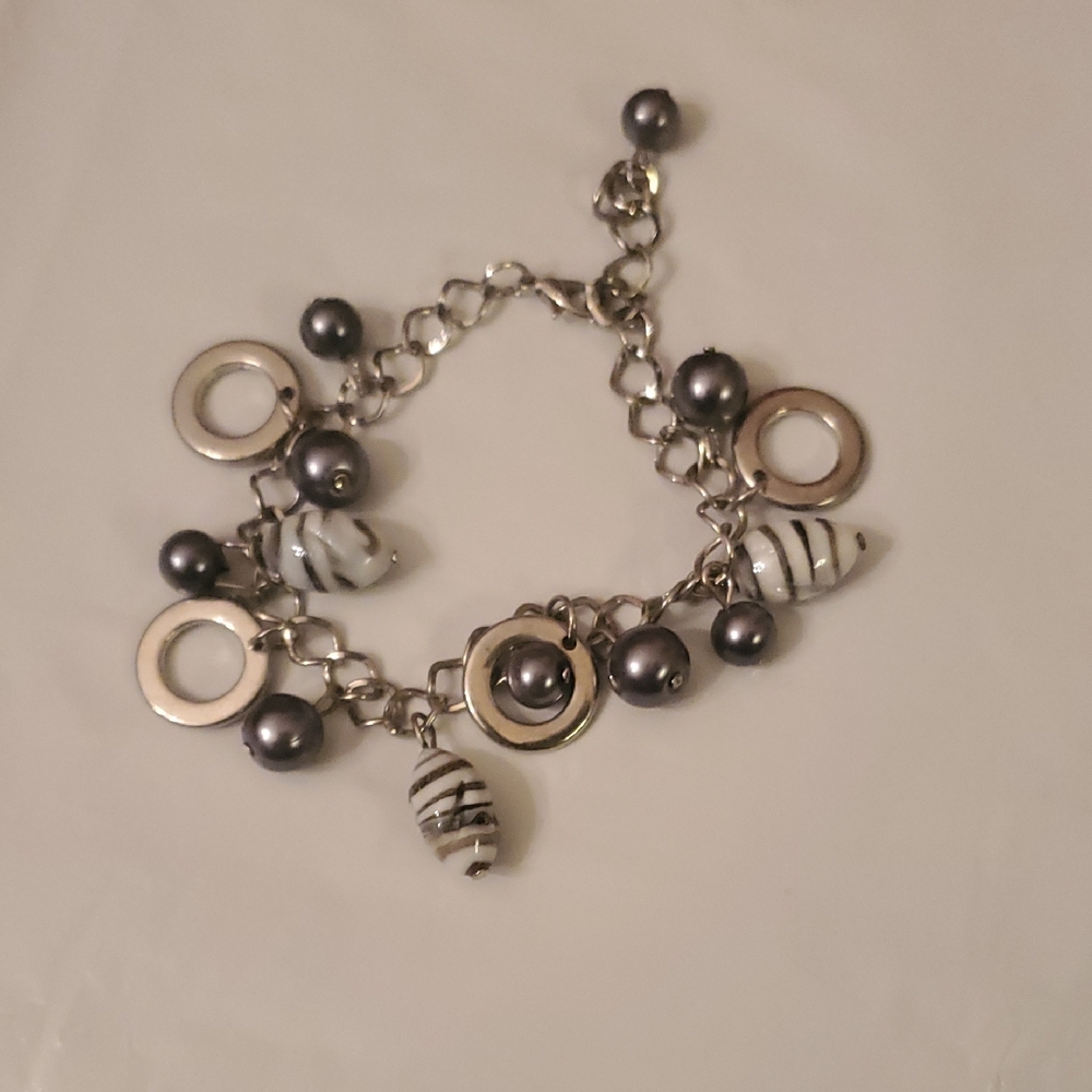 Elegant Silver and Black Charm Bracelet